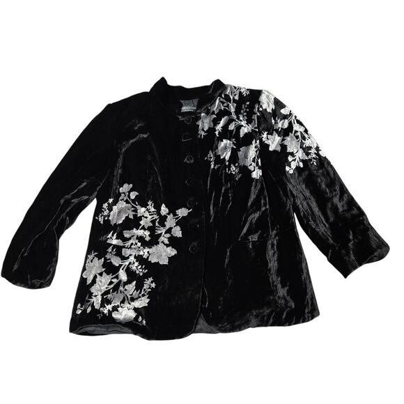 DANA BUCHMAN Black Champagne Floral Velvet Button Front Jacket Size: 16 - Picture 1 of 7